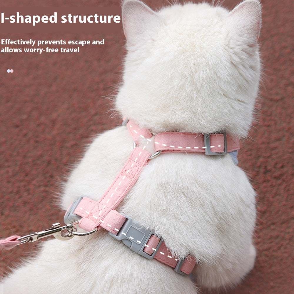 HKM-5783485 Pet Handheld Anti-Break Loose Cat Safety Harness and Leash Set in Multiple Colors