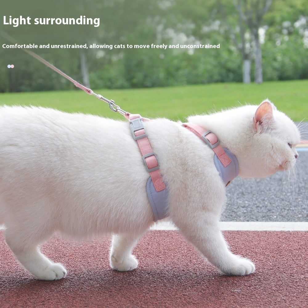 HKM-5783485 Pet Handheld Anti-Break Loose Cat Safety Harness and Leash Set in Multiple Colors