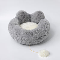 HKM-5783741 Plush Cat Ears Round Nest Bed - Soft Long Hair Design, Available in 50CM and 60CM Options
