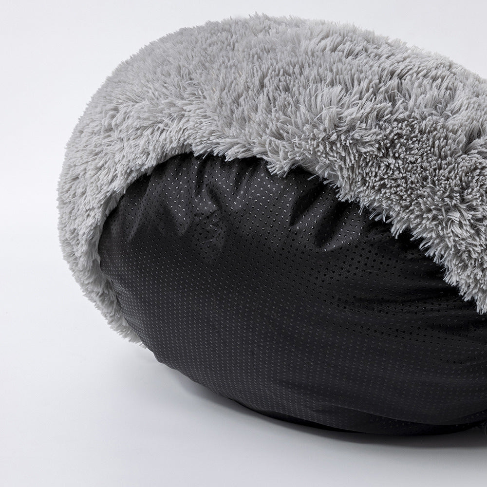 HKM-5783741 Plush Cat Ears Round Nest Bed - Soft Long Hair Design, Available in 50CM and 60CM Options