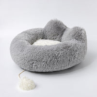 HKM-5783741 Plush Cat Ears Round Nest Bed - Soft Long Hair Design, Available in 50CM and 60CM Options