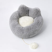 HKM-5783741 Plush Cat Ears Round Nest Bed - Soft Long Hair Design, Available in 50CM and 60CM Options