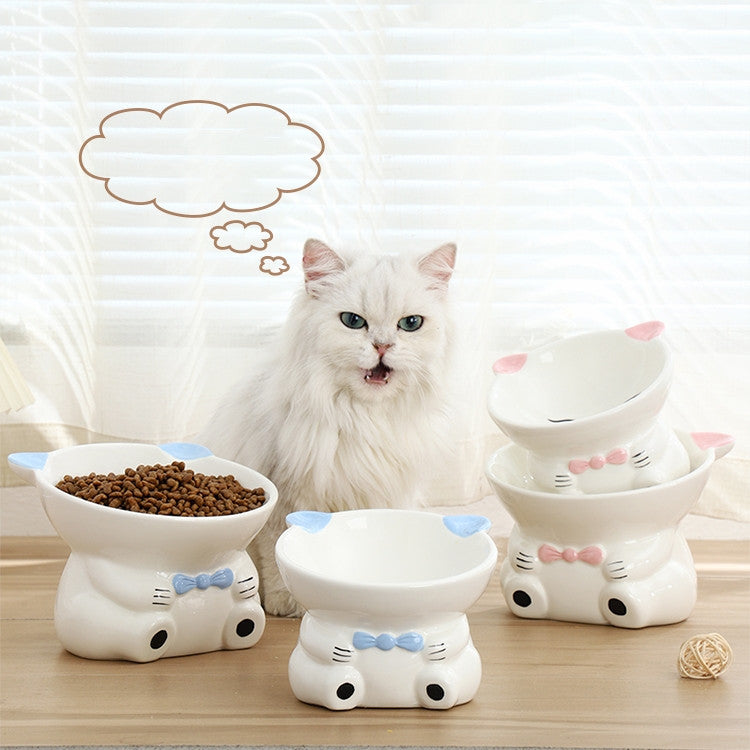 HKM-5783869 Hand-Painted Ceramic Pet High-Footed Food Bowl with Sloping Neck Design