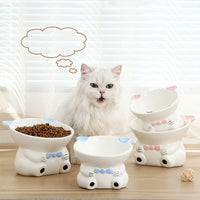 HKM-5783869 Hand-Painted Ceramic Pet High-Footed Food Bowl with Sloping Neck Design