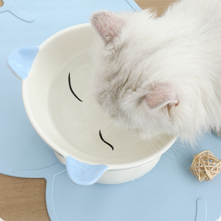 HKM-5783869 Hand-Painted Ceramic Pet High-Footed Food Bowl with Sloping Neck Design