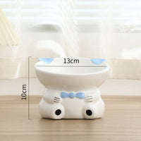 HKM-5783869 Hand-Painted Ceramic Pet High-Footed Food Bowl with Sloping Neck Design