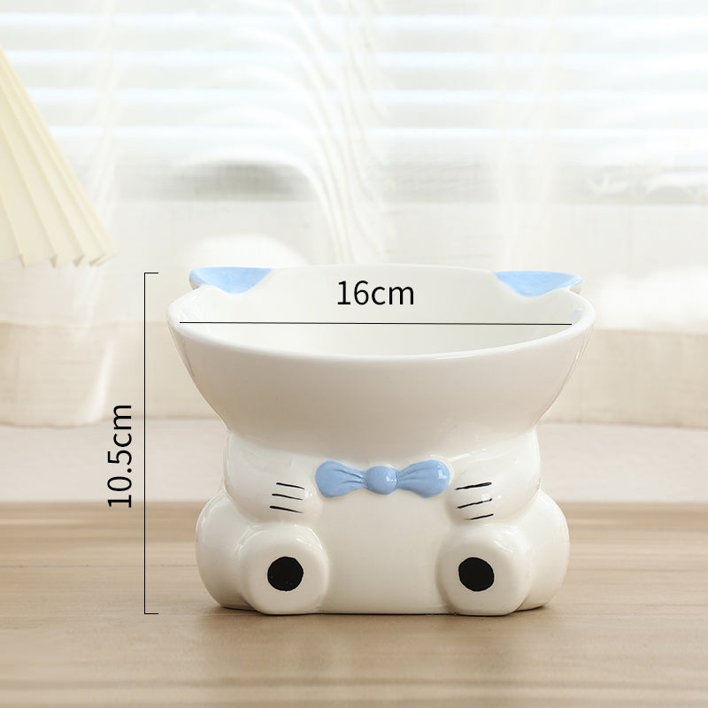 HKM-5783869 Hand-Painted Ceramic Pet High-Footed Food Bowl with Sloping Neck Design