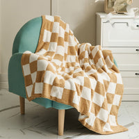 HKM-578579 Retro Plaid Half Velvet Chenille Wool Blanket, Sofa Cover - Multiple Sizes Available