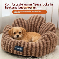 HKM-5787709 Thickened Warm Cat Nest in Light Blue and Brown Striped Flower Design, Multiple Sizes Available