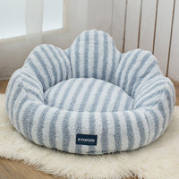 HKM-5787709 Thickened Warm Cat Nest in Light Blue and Brown Striped Flower Design, Multiple Sizes Available