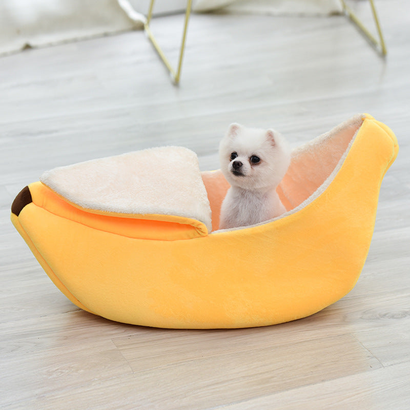 HKM-5788093 Round Removable and Washable Cat and Dog Nest in Yellow and Green ¨C Four Seasons Universal Comfort for Small Pets