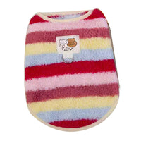 HKM-5788221 Cozy Striped Fuzzy Vest for Small to Medium Dogs - Cute Bear Patch Design