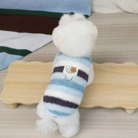 HKM-5788221 Cozy Striped Fuzzy Vest for Small to Medium Dogs - Cute Bear Patch Design