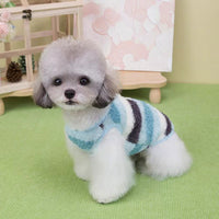 HKM-5788221 Cozy Striped Fuzzy Vest for Small to Medium Dogs - Cute Bear Patch Design