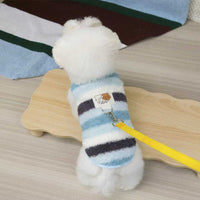 HKM-5788221 Cozy Striped Fuzzy Vest for Small to Medium Dogs - Cute Bear Patch Design