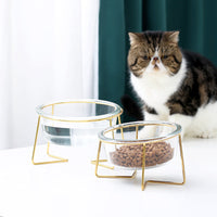 HKM-5789629 Tilted Glass Pet Bowl for Cats and Dogs - Available in Small 480ml and Large 800ml Sizes
