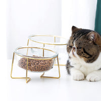 HKM-5789629 Tilted Glass Pet Bowl for Cats and Dogs - Available in Small 480ml and Large 800ml Sizes