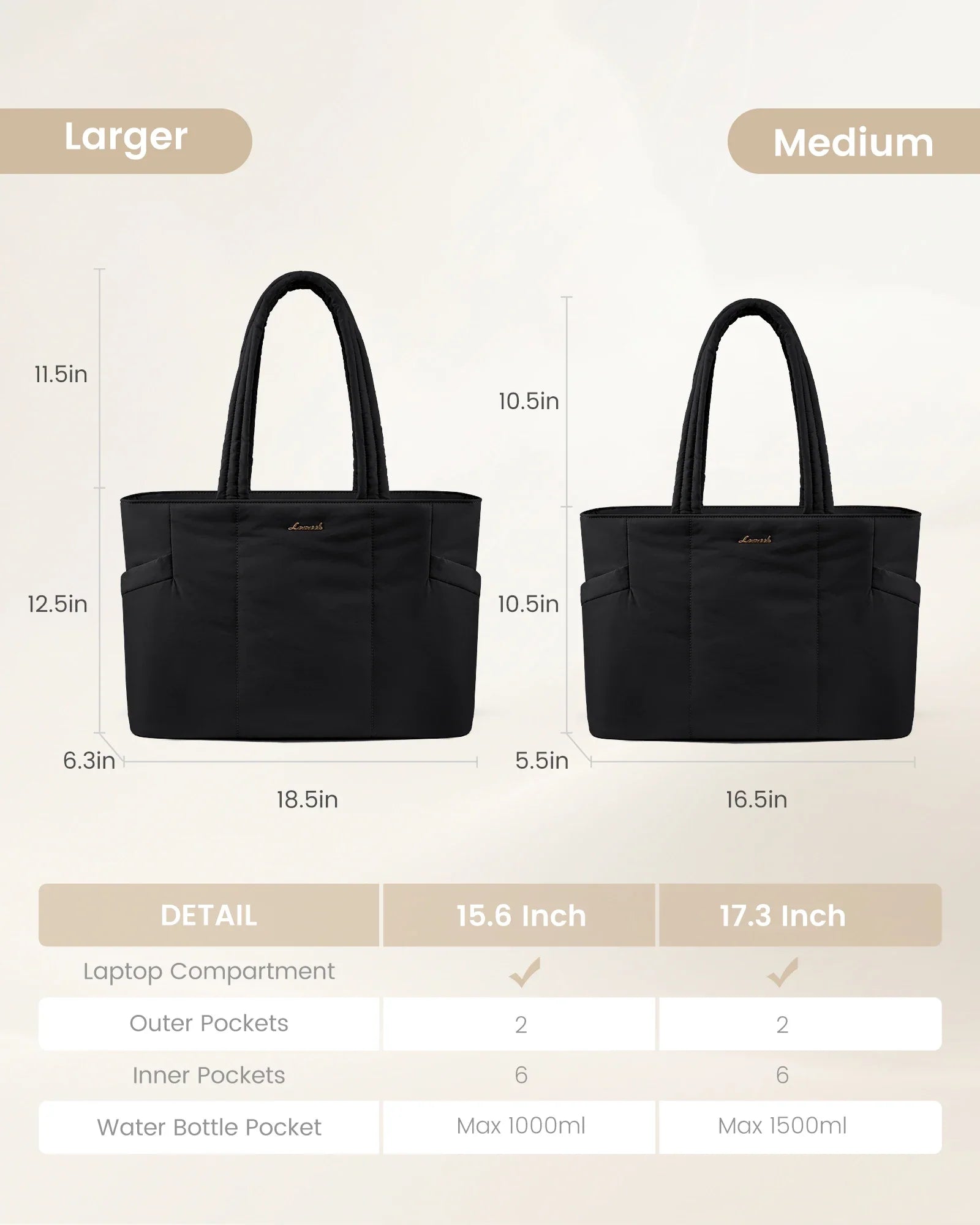 HKM-578963 Lightweight Puffer Laptop Tote Bag with Clutch Purse for 15.6 Inch Computers