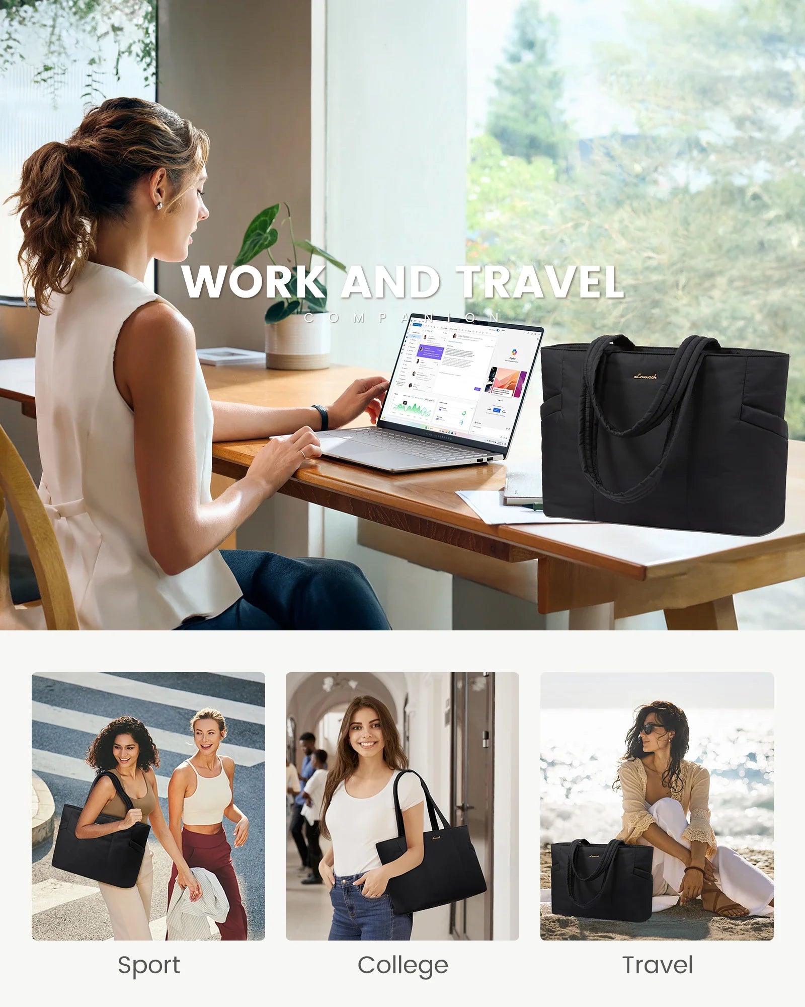 HKM-578963 Lightweight Puffer Laptop Tote Bag with Clutch Purse for 15.6 Inch Computers