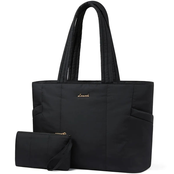 HKM-578963 Lightweight Puffer Laptop Tote Bag with Clutch Purse for 15.6 Inch Computers