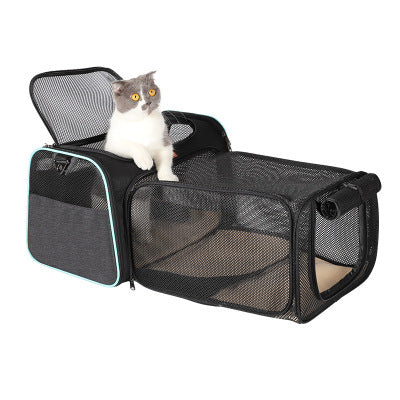 HKM-5791677 Expandable Breathable Cat Carrying Bag with Detachable Shoulder Strap and Internal Pet Mat