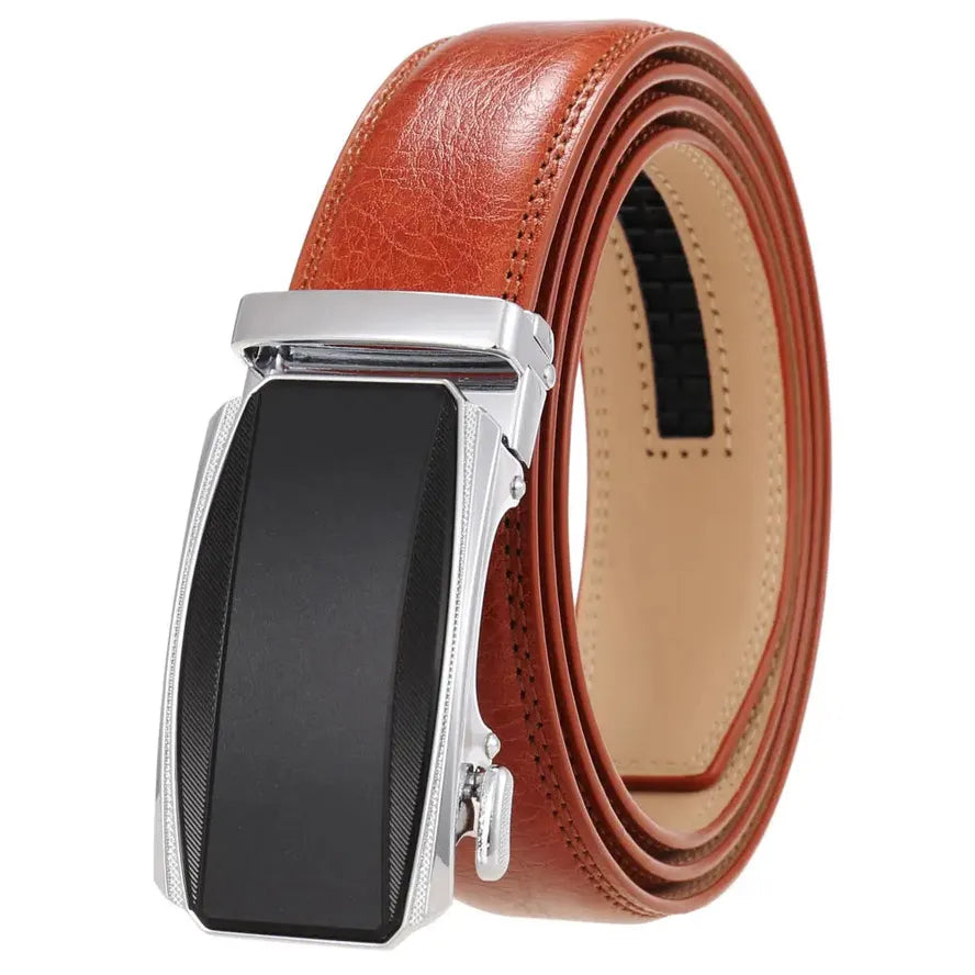 HKM-579283 Men's Genuine Leather Automatic Buckle Ratchet Belt - Model Ly36-24433-1
