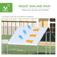 HKM-5793085 Galvanized Steel Chicken Coop with Waterproof Anti-UV Cover for Outdoor Use - 9.8' x 26.2' x 6.6'
