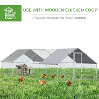 HKM-5793085 Galvanized Steel Chicken Coop with Waterproof Anti-UV Cover for Outdoor Use - 9.8' x 26.2' x 6.6'