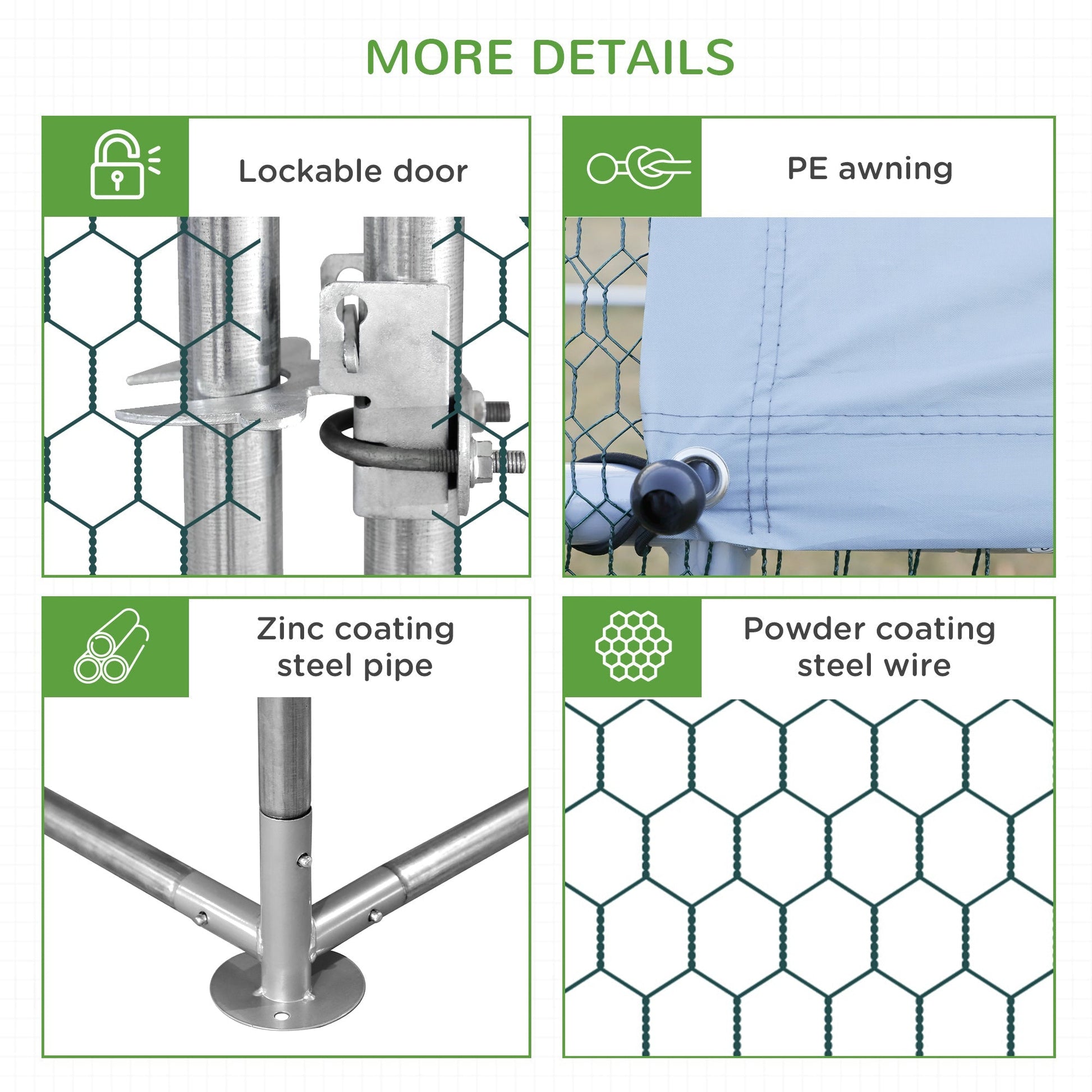 HKM-5793085 Galvanized Steel Chicken Coop with Waterproof Anti-UV Cover for Outdoor Use - 9.8' x 26.2' x 6.6'