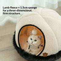 HKM-5793469 Warm Apricot Lamb Wool Semi-Enclosed Cat Bed for Dogs and Cats - 46cm