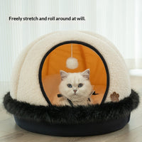 HKM-5793469 Warm Apricot Lamb Wool Semi-Enclosed Cat Bed for Dogs and Cats - 46cm