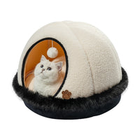 HKM-5793469 Warm Apricot Lamb Wool Semi-Enclosed Cat Bed for Dogs and Cats - 46cm