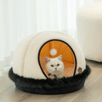 HKM-5793469 Warm Apricot Lamb Wool Semi-Enclosed Cat Bed for Dogs and Cats - 46cm