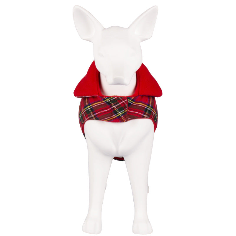 HKM-5793853 Red Plaid Dog Coat Warm Thickened Cotton Vest for Pets