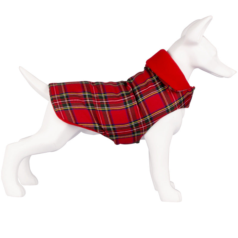 HKM-5793853 Red Plaid Dog Coat Warm Thickened Cotton Vest for Pets