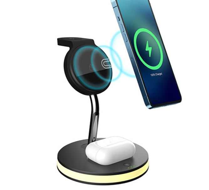 HKM-579475 Four-in-One Wireless Charger for Watch and Lamp - Fast Magnetic Alignment, USB-C Input, 15W Compatibility