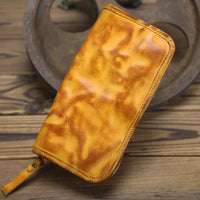 HKM-579475 Genuine Leather Long Wallet with Zipper Closure, Handmade, Retro Style, Available in Multiple Colours