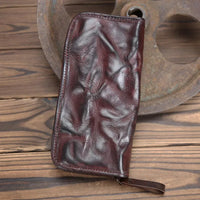 HKM-579475 Genuine Leather Long Wallet with Zipper Closure, Handmade, Retro Style, Available in Multiple Colours