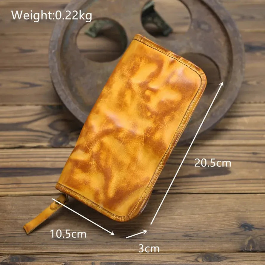 HKM-579475 Genuine Leather Long Wallet with Zipper Closure, Handmade, Retro Style, Available in Multiple Colours
