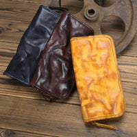 HKM-579475 Genuine Leather Long Wallet with Zipper Closure, Handmade, Retro Style, Available in Multiple Colours