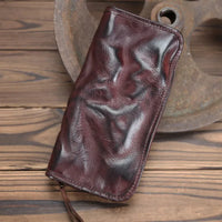 HKM-579475 Genuine Leather Long Wallet with Zipper Closure, Handmade, Retro Style, Available in Multiple Colours
