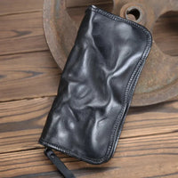 HKM-579475 Genuine Leather Long Wallet with Zipper Closure, Handmade, Retro Style, Available in Multiple Colours
