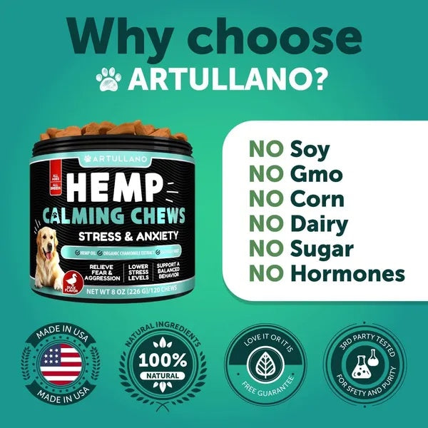 HKM-5795261 Hemp Calming Chews for Dogs - Anxiety Relief Treats with Natural Ingredients for Stress Reduction and Hip Support - 120 Count
