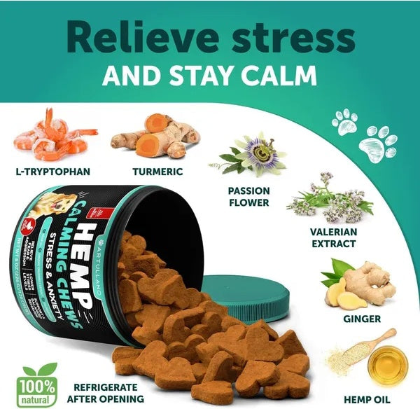 HKM-5795261 Hemp Calming Chews for Dogs - Anxiety Relief Treats with Natural Ingredients for Stress Reduction and Hip Support - 120 Count