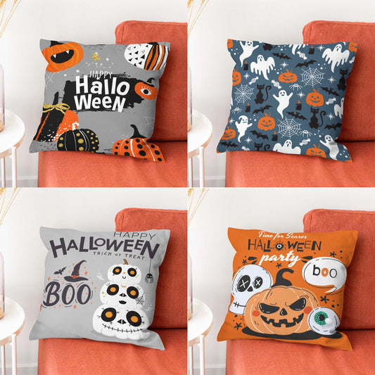 HKM-579539 Halloween Pumpkin Castle Cartoon Pillow Cover - Super Soft Multicolor Design, 45x45 cm