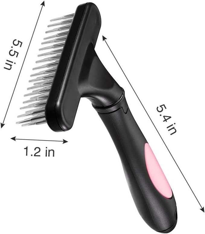 HKM-5796669 Double Row Pin Pet Grooming Rake for Dogs and Cats - Effectively Removes Mats, Tangles & Dead Hair with Ergonomic Grip