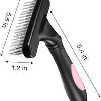 HKM-5796669 Double Row Pin Pet Grooming Rake for Dogs and Cats - Effectively Removes Mats, Tangles & Dead Hair with Ergonomic Grip