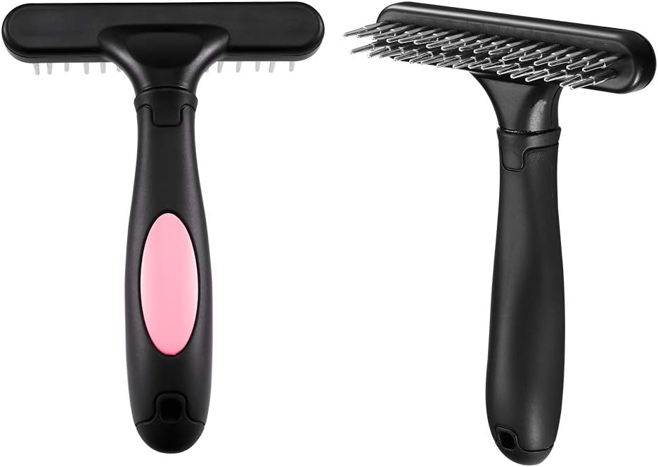 HKM-5796669 Double Row Pin Pet Grooming Rake for Dogs and Cats - Effectively Removes Mats, Tangles & Dead Hair with Ergonomic Grip