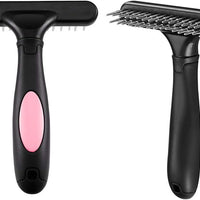 HKM-5796669 Double Row Pin Pet Grooming Rake for Dogs and Cats - Effectively Removes Mats, Tangles & Dead Hair with Ergonomic Grip