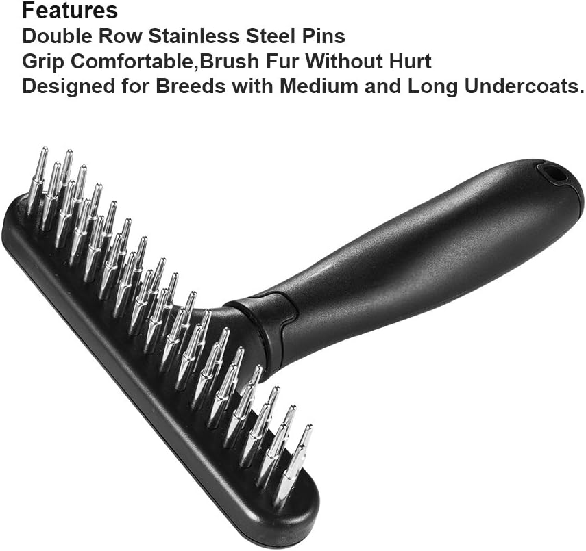 HKM-5796669 Double Row Pin Pet Grooming Rake for Dogs and Cats - Effectively Removes Mats, Tangles & Dead Hair with Ergonomic Grip